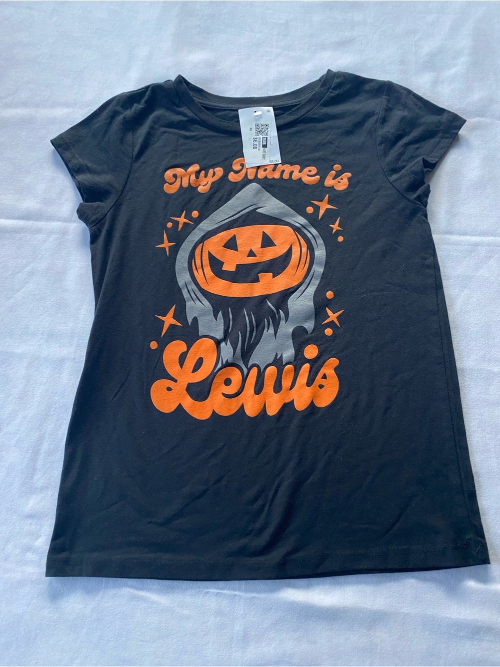 NWT Kids Halloween Pumpkin "My Name is Lewis" T-Shirt Size Large 10/12 Girls